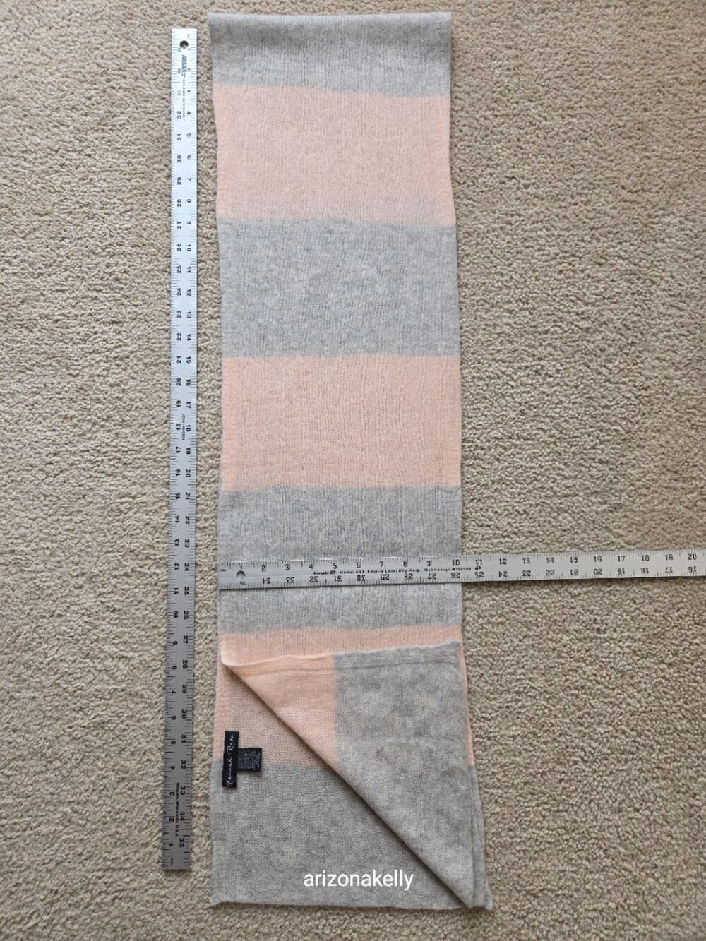 Hannah Rose Cashmere Scarf Pink & Grey Lightweight Weave - Picture 2 of 12